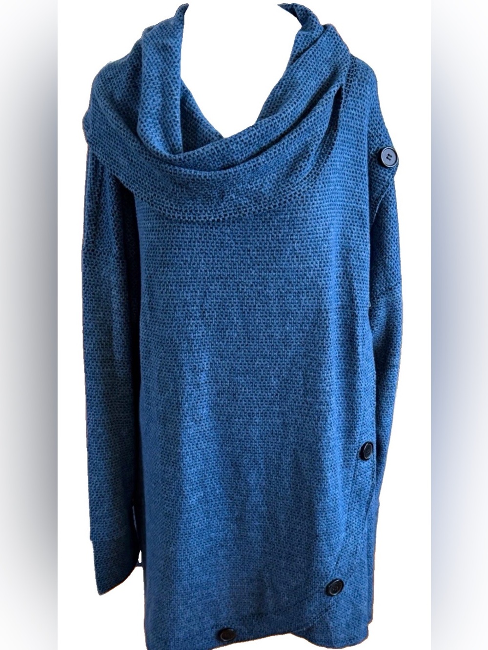 NWOT French Laundry Blue Marled Knit Cowl Neck Button Accent Tunic Sweater 2X